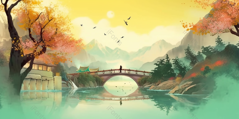 唯美意境古风自然春天山水节气水彩画,插画/手绘图,插画/手绘图库,插画/手绘图下载,插画/手绘